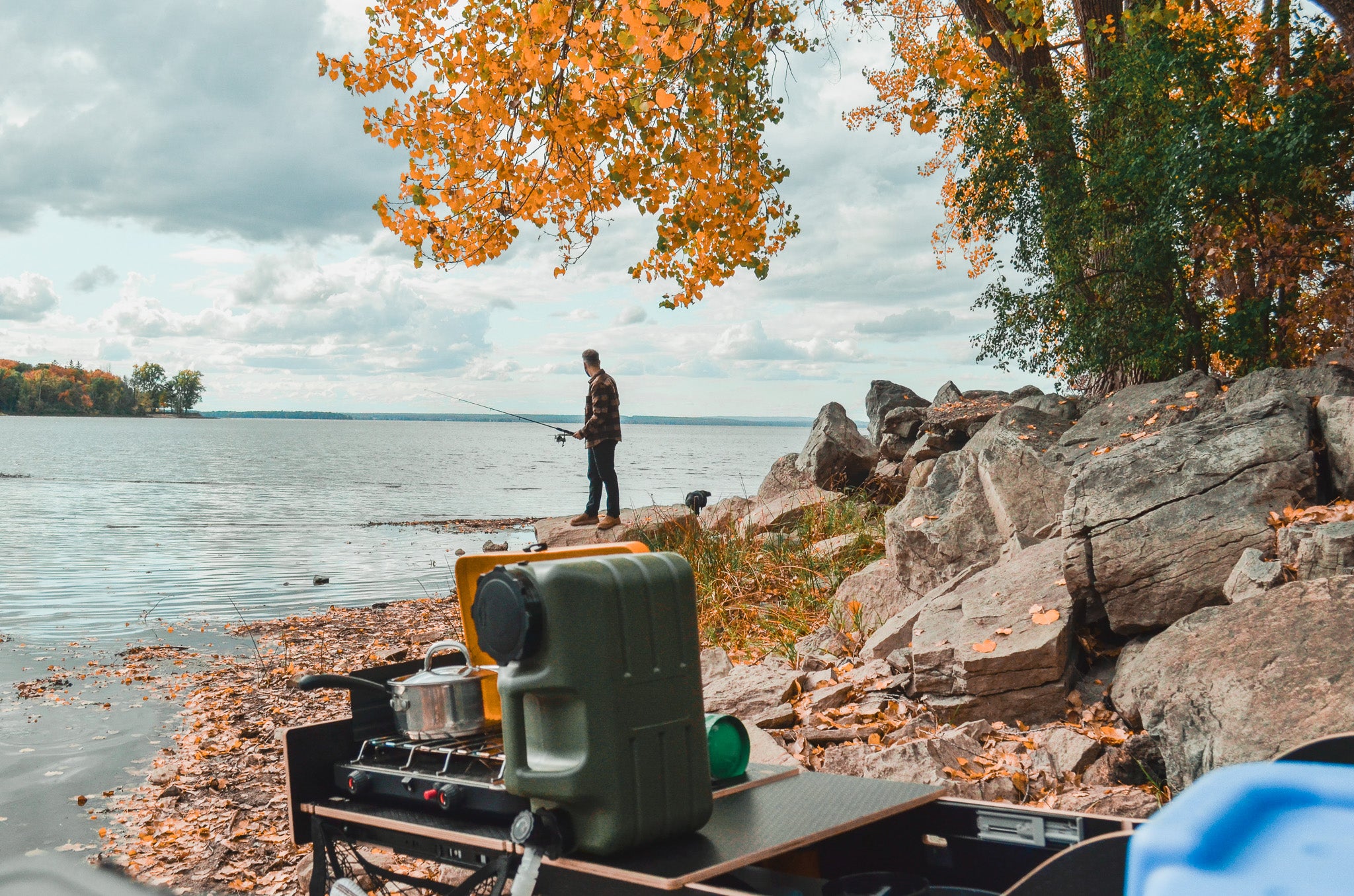 View of the fishing spot with the pickup truck camper box.