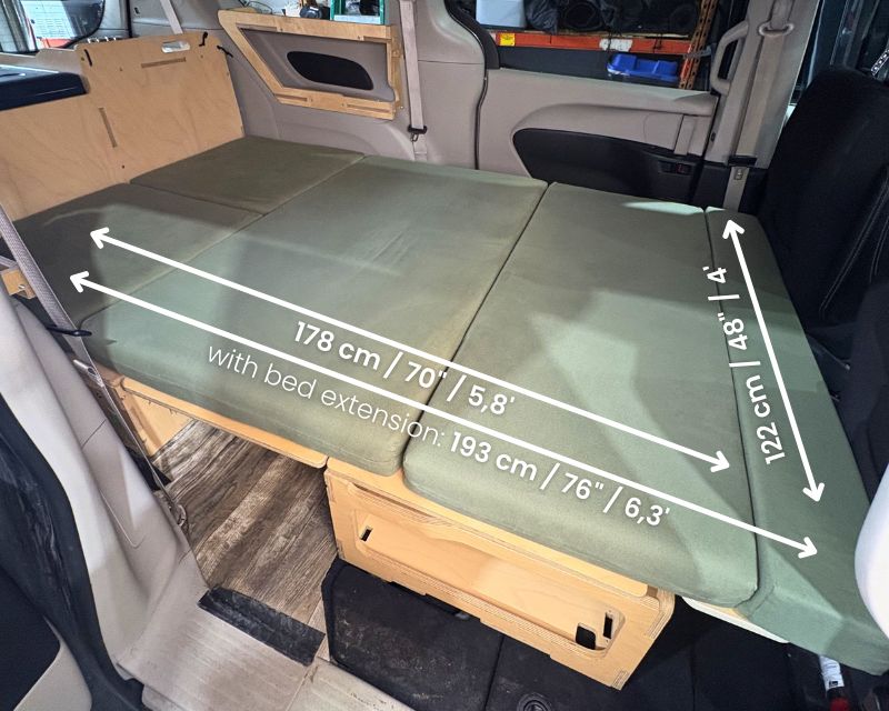 Vanpackers bed extension for minivan conversion kit mattress dimensions