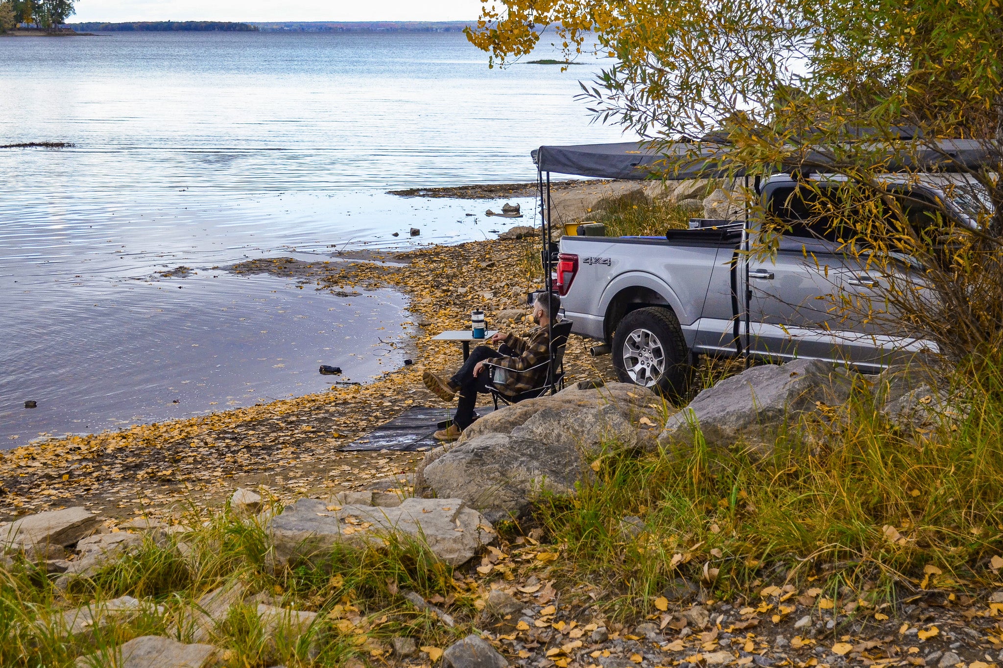 Landscape view with the pickup truck camper box.