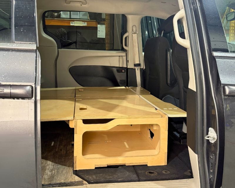 Vanpackers wooden frame for the bed extension in the minivan conversion kit