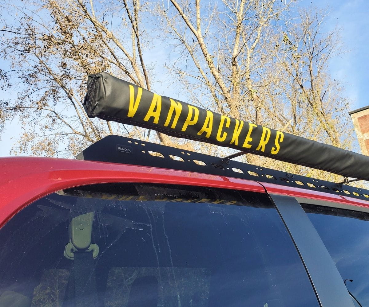 Vanpackers side awning packed inside durable storage bag